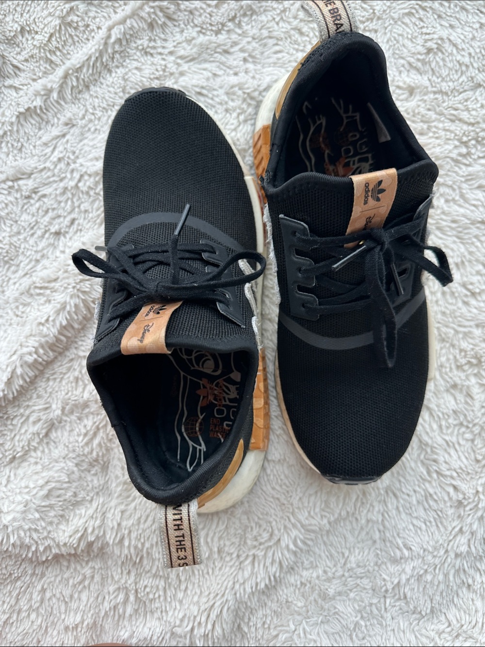 adidas Kids Black and Tan Sneakers with White Stripes - Picture 3 of 6